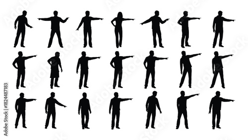 People pointing silhouettes collection isolated on white background, Vector