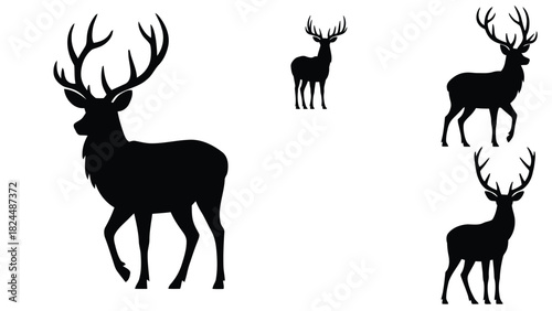 Deer Silhouette Set with Standing Stag Poses