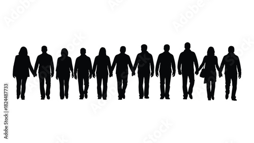 Silhouettes of people holding hands isolated on white background, Vector