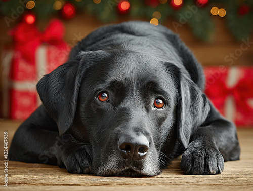 a black Labrador at Christmas