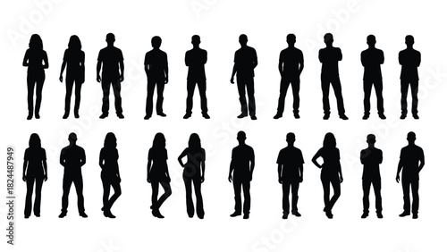 Collection of diverse human silhouettes isolated on white background, Vector