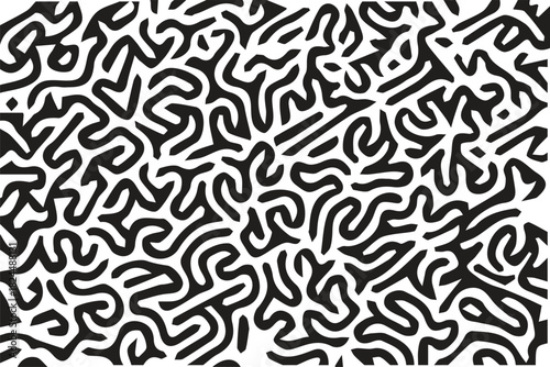 Abstract black and white organic pattern with curving lines and shapes