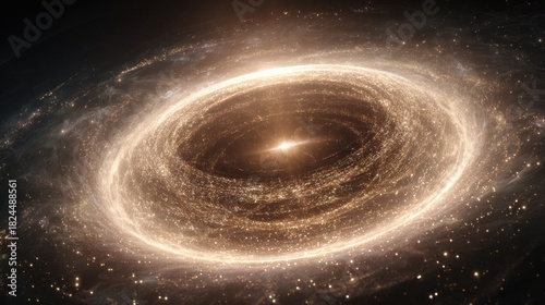 Artistic depiction of a glowing galaxy with bright stars and swirling cosmic dust in space