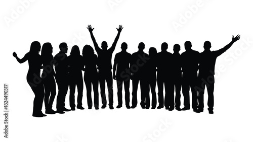 Group of diverse people silhouettes celebrating isolated on white background, Vector