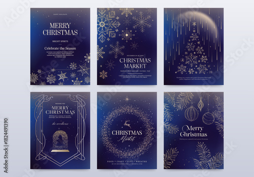 Christmas Winter Wonderland Poster Flyer Set in Classic Festive Invitation Style & Luxury Blue Gold Hues