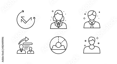 Simple line icons of business growth and professional development