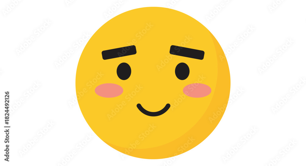 Fototapeta premium Happy face emoji with raised eyebrows and blushing cheeks on white background