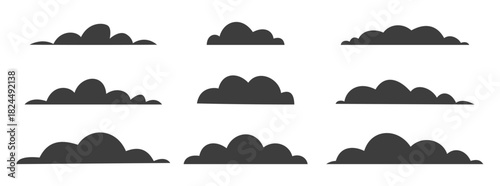 Minimal dark cloud silhouettes vector graphic shapes collection for app interface design.