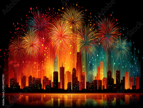 Fireworks over city skyline