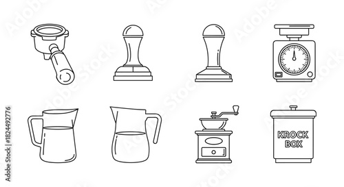 Minimalist coffee brewing tools outline collection