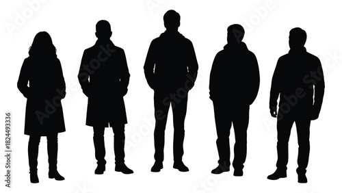 Group of diverse people silhouettes isolated on white background, Vector