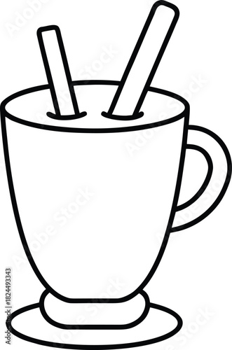 Line art cup of eggnog with cinnamon sticks drink beverage 1