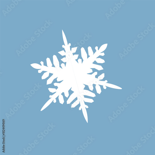 Detailed white snowflake on a light blue background. Perfect for winter, Christmas, and holiday designs, featuring a classic, icy, and beautiful crystalline structure