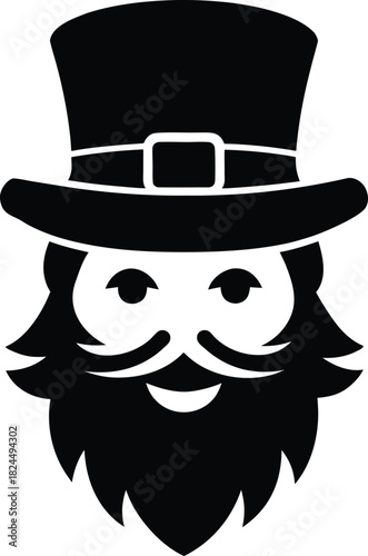 Black Leprechaun Face Silhouette with Top Hat and Beard 6