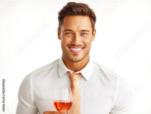 Man drinking wine isolated ...