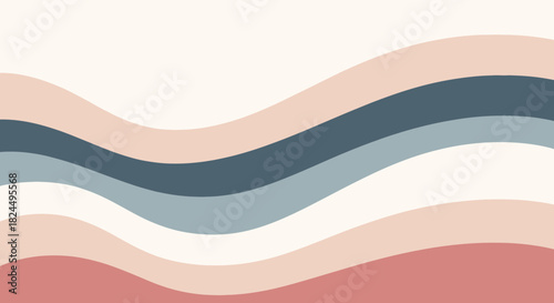 A modern abstract background with flowing wavy lines in a soft, muted color palette of pink, blue, and beige.