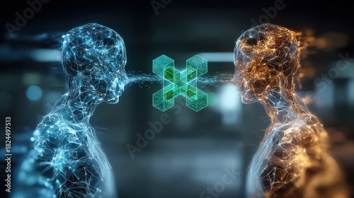 Digital minds interconnected a visual exploration of ai communication futuristic lab digital art sci-fi environment close-up perspective