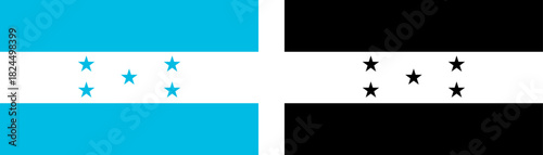 The standard Honduran flag is available in color and a monochromatic black and white version, offering versatility for various multimedia applications