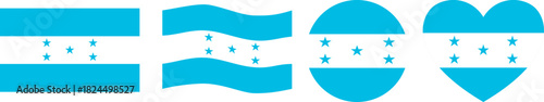 Various icons of the Honduran flag representing national pride, circular, waving, heart