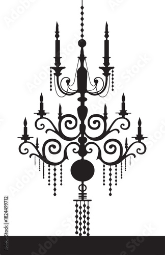 Vintage black vector silhouette chandelier icon set with decorative light art pattern ornament design element