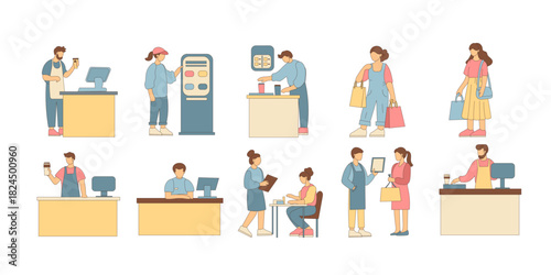 People Customer in Store. Cartoon Shopping Person Characters Funny Doodle Hand Drawn Human Consumer.