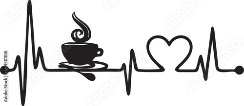 Vector illustration of a burning candle and a hot coffee cup on a saucer
