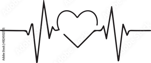 Red heart icon with medical heartbeat line, symbolizing life, health, love, and cardiology care