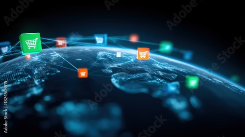 Global e-commerce connections digital shopping trends online marketplace data visualization global network modern technology