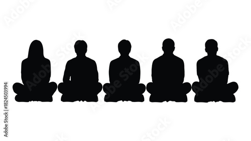 Group meditation silhouettes isolated on white background, Vector