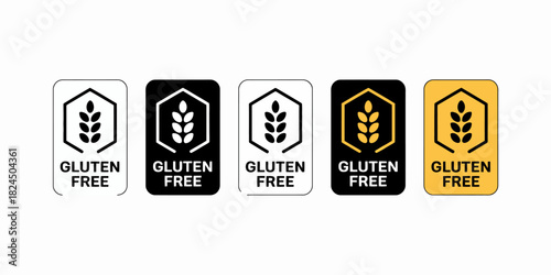 Gluten free food label symbol collection, various designs.