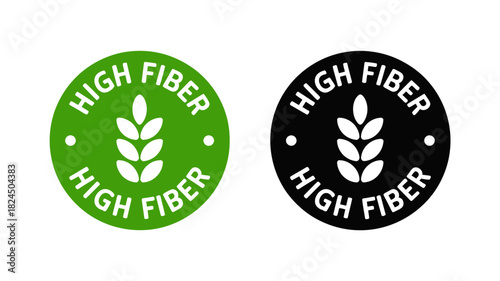 High fiber food product label or icon set on white background