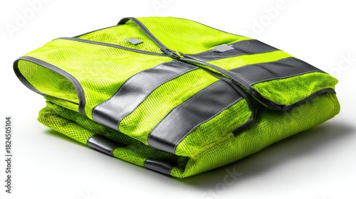 Safety Vest: A neon yellow safety vest is neatly folded, highlighting its reflective strips, crucial for visibility in low-light conditions. This image embodies protection, diligence.