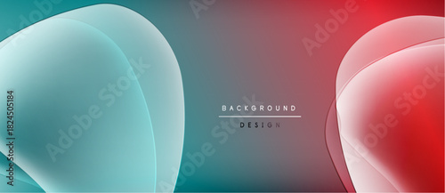 Abstract gradients blend turquoise, purple, red. Overlapping shapes create dynamic visual effect. Minimalist design, modern aesthetic.