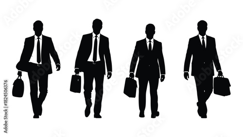 Walking businessmen silhouettes isolated on white background, Vector