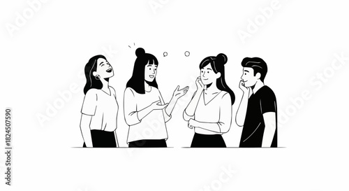 Four young people engaged in a friendly group discussion illustration.