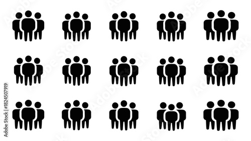 Group of people icon set depicting multiple user teams, community members, or social network users for website interface design and business presentations.