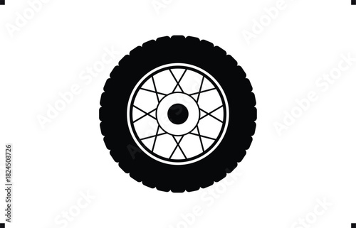 Black rubber wheel tire design. Wheel tires. Car tire tread tracks, Mini Van racing wheel mascot design. Tyres road maintenance vector automobile. Auto Van wheel tyre. Vector illustration rim design