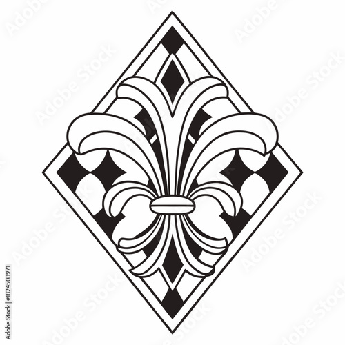 Elegant fleur de lis diamond ornament in black and white