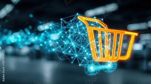 Dynamic e-commerce transformation digital marketplace infographic virtual environment abstract viewpoint future shopping concepts