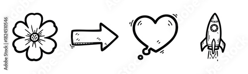 Flower to heart transformation with rocket icon