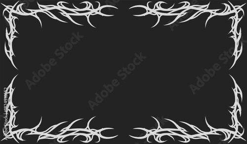 Neo-tribal sharp frame in a metal style with curved pointed lines and symmetrical decorative patterns