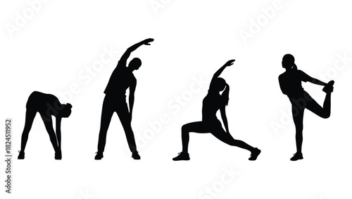 Exercise and stretching silhouettes isolated on white background, Vector