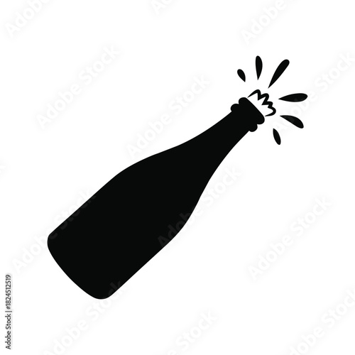 Popping champagne bottle celebration silhouette