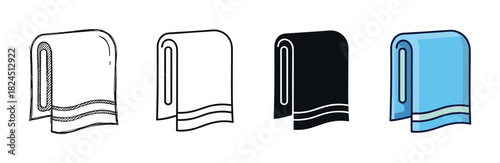 Collection of four folded towel icons showing various artistic styles like a hand-drawn sketch, clean line art, a solid black silhouette, and a simple colored cartoon version
