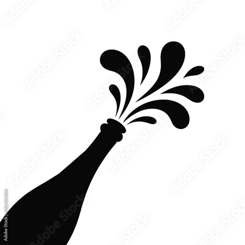 Champagne bottle explosion celebration black and white silhouette