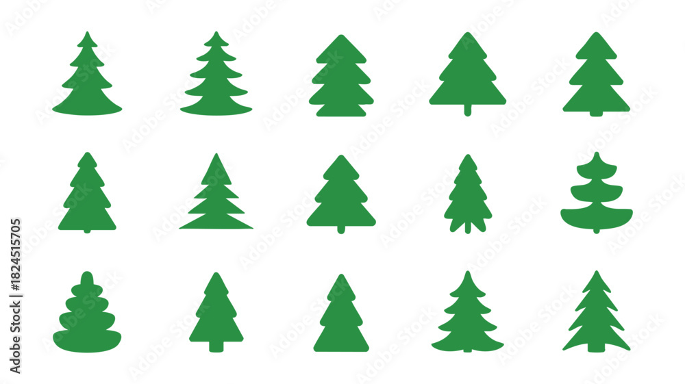 Fototapeta premium Green christmas tree icons set