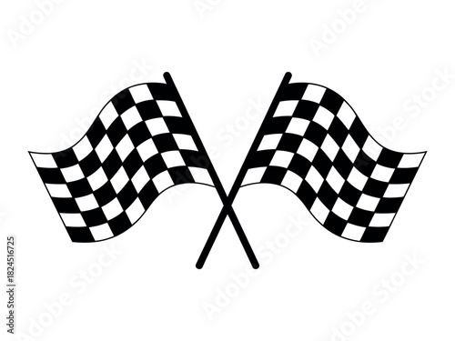 Two checkered flags are crossed in front of a white background to signify the start or end of a race.