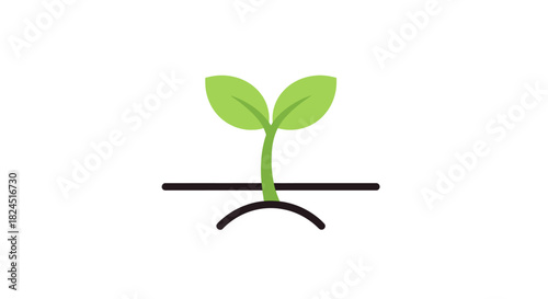 A small green seedling with two leaves growing out of the ground, depicted in a simple line drawing style on a white background.