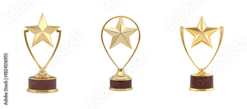 Gold star trophy with sleek design, symbolizing achievement and excellence isolated on transparent background. Generative Ai