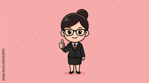 Cute Businesswoman Character Giving Thumbs Up Gesture.